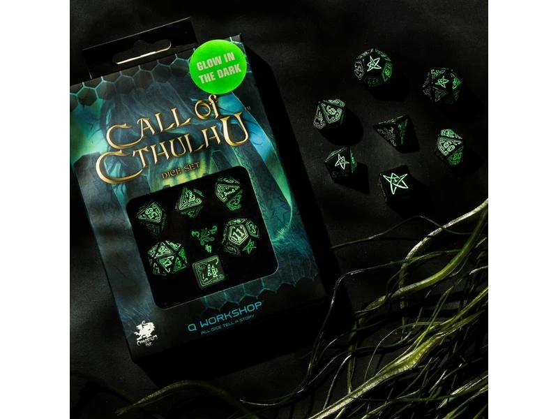Q Workshop RPG-Würfelset COC Dice Black & glow-in-the-dark Dice 7 Stk. 5 Q Workshop RPG-Würfelset COC Dice Black & glow-in-the-dark Dice 7 Stk. – Bild 3