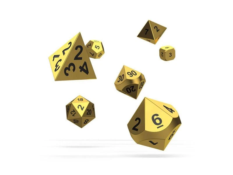 Oakie Doakie Dice RPG-Dice Set: Metal Dice Aurym 4 Oakie Doakie Dice RPG-Dice Set: Metal Dice Aurym – Bild 2